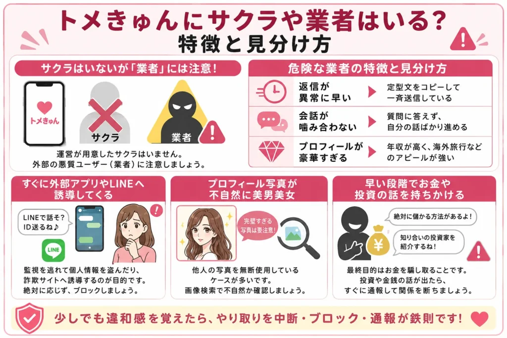 トメきゅんにサクラや業者はいる?特徴と見分け方