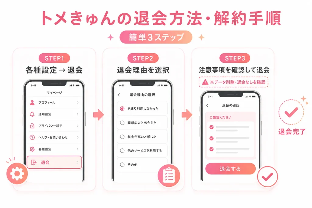 トメきゅんの退会方法・解約手順(簡単3ステップ)