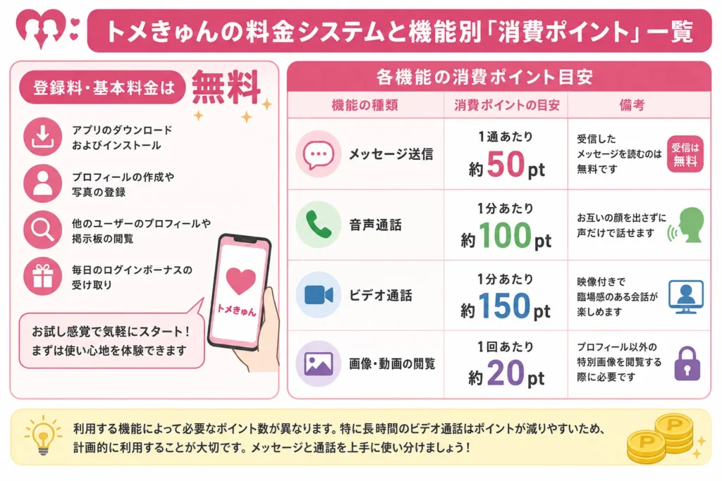 トメきゅんの料金システムと機能別「消費ポイント」一覧