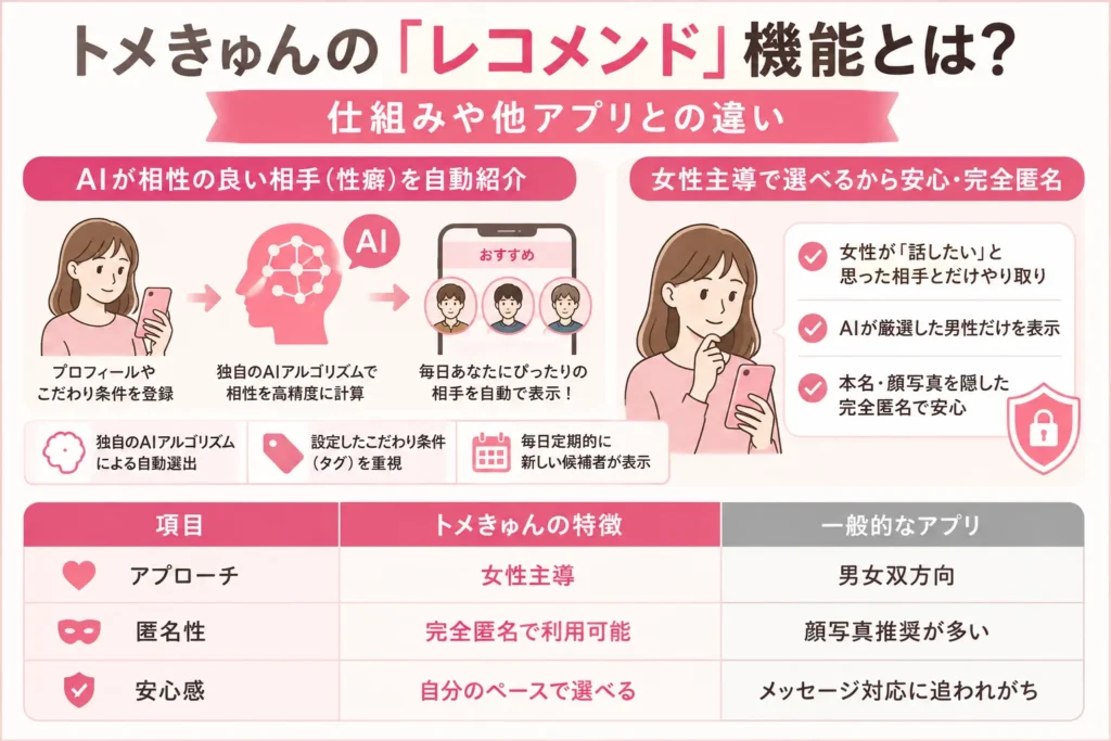 トメきゅんの「レコメンド」機能とは?仕組みや他アプリとの違い