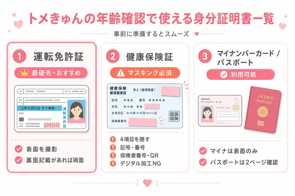 トメきゅんの年齢確認で使える身分証明書一覧