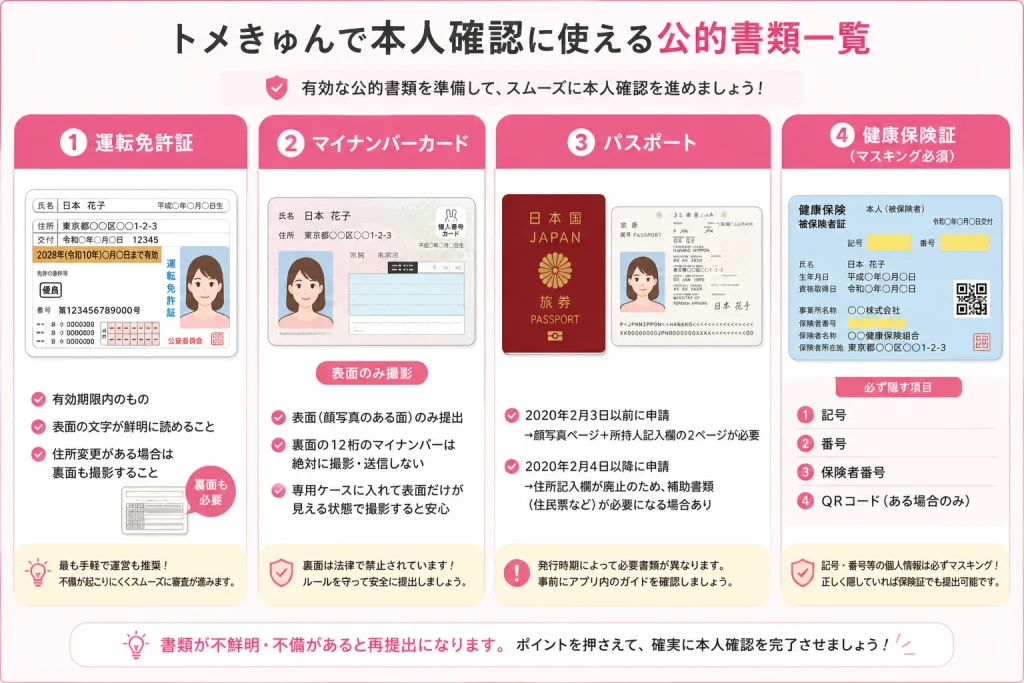 トメきゅんの本人確認に使える身分証明書（公的書類）一覧