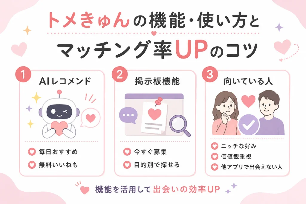トメきゅんの機能・使い方とマッチング率を上げるコツ